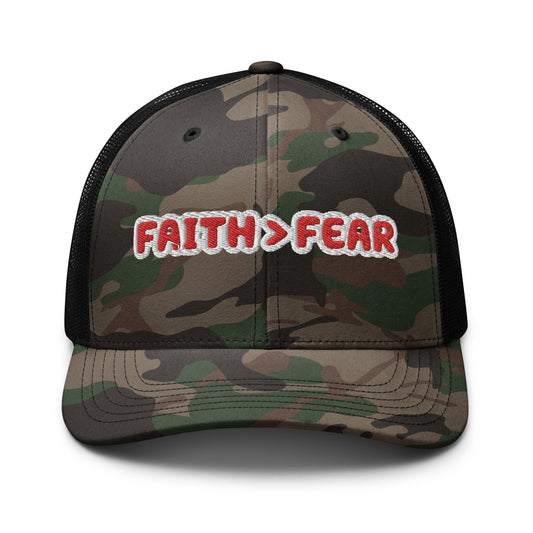 Faith > Fear Camo Trucker Hats